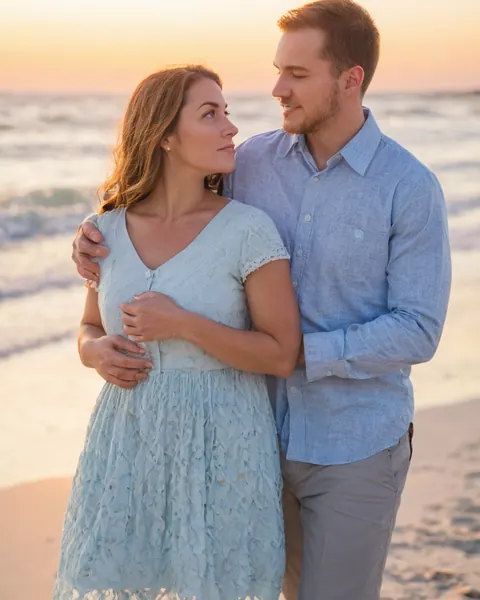 A couple hugging on a beach during sunset with ocean in background